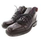 Gucci Short Boots Lace Up Logo Suede Leather Square Toe 37.5 Brown