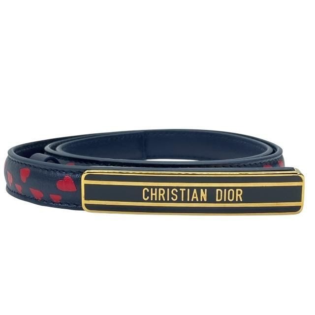 Christian Dior I Love Paris Belt Slim Small Heart Pattern Logo Total Leather — view 2