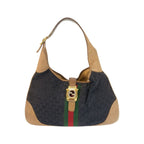 Gucci Sherry Line Black Brown Gold GG Canvas Leather Shoulder Bag Hobo