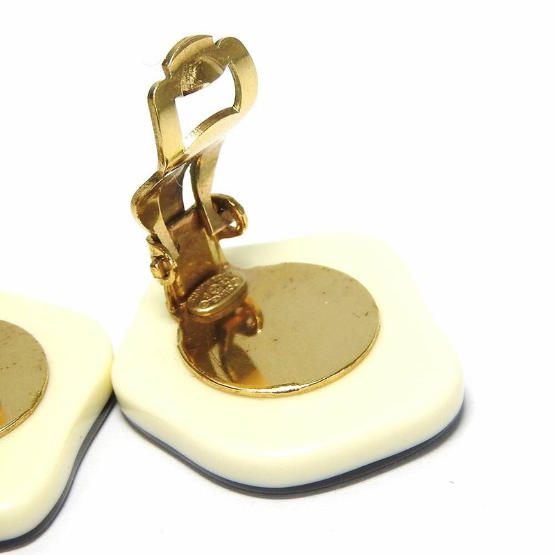 Chanel Earrings Camellia Coco Mark White Black Gold Plated GP 03 P Accessory — view 5