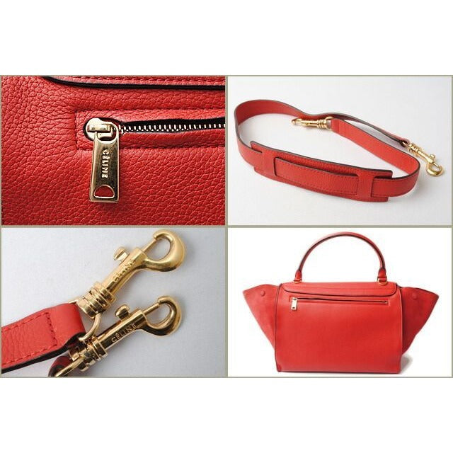 Celine Shoulder Bag Trapeze Red 2-Way with Strap — view 7