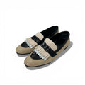 Hermes Royal Loafers Leather Shoes Beige Black White Hhardware Constance Fringe