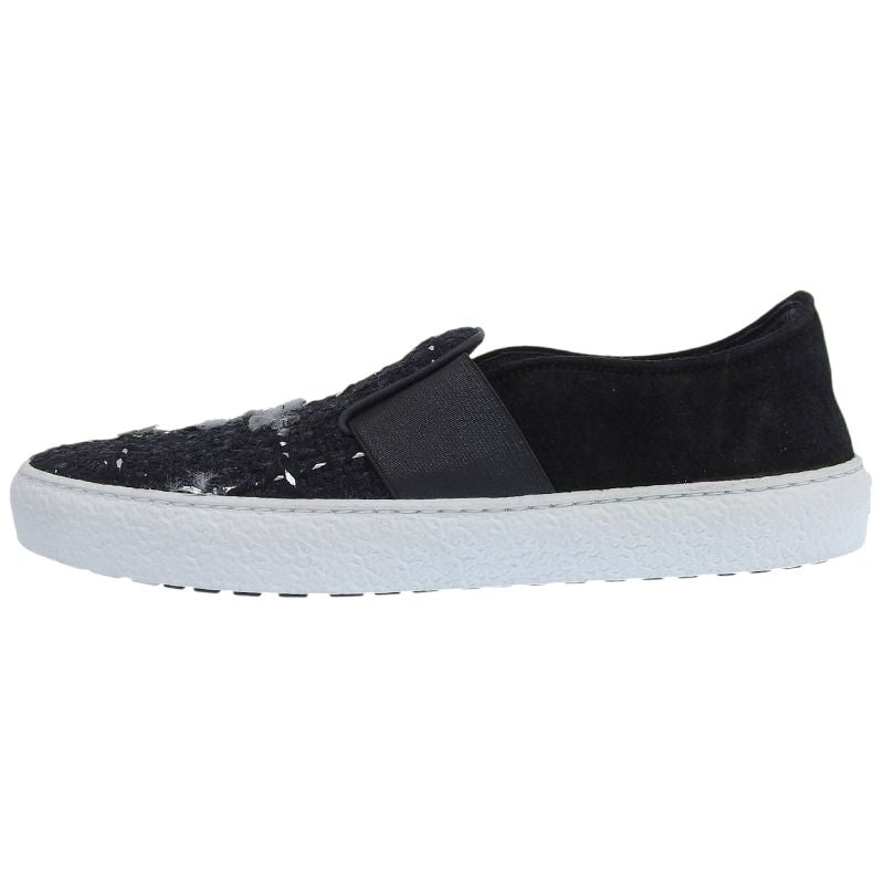 Chanel Coco Mark Suede Leather Use Tweed Switch Slip-on Shoes 38 — view 2