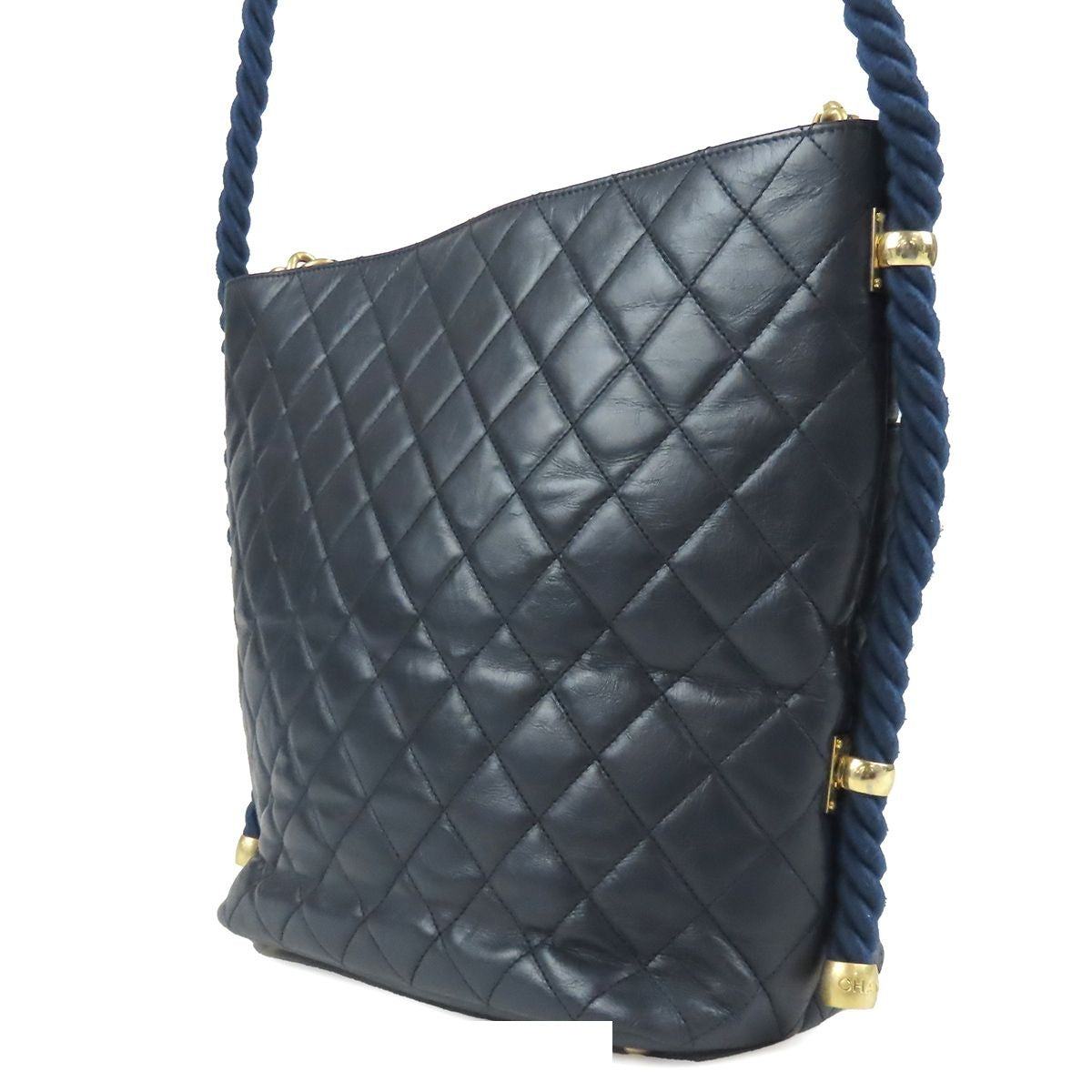 Chanel Quilted Rope Handle Navy Gold Leather 2-Way Tote Shoulder Bag — view 2