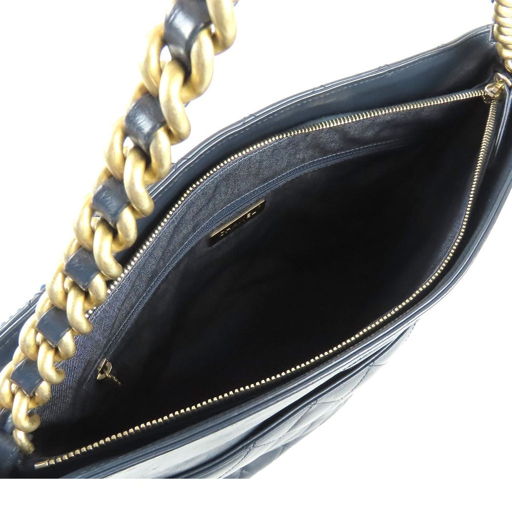 Chanel Quilted Rope Handle Navy Gold Leather 2-Way Tote Shoulder Bag — view 5