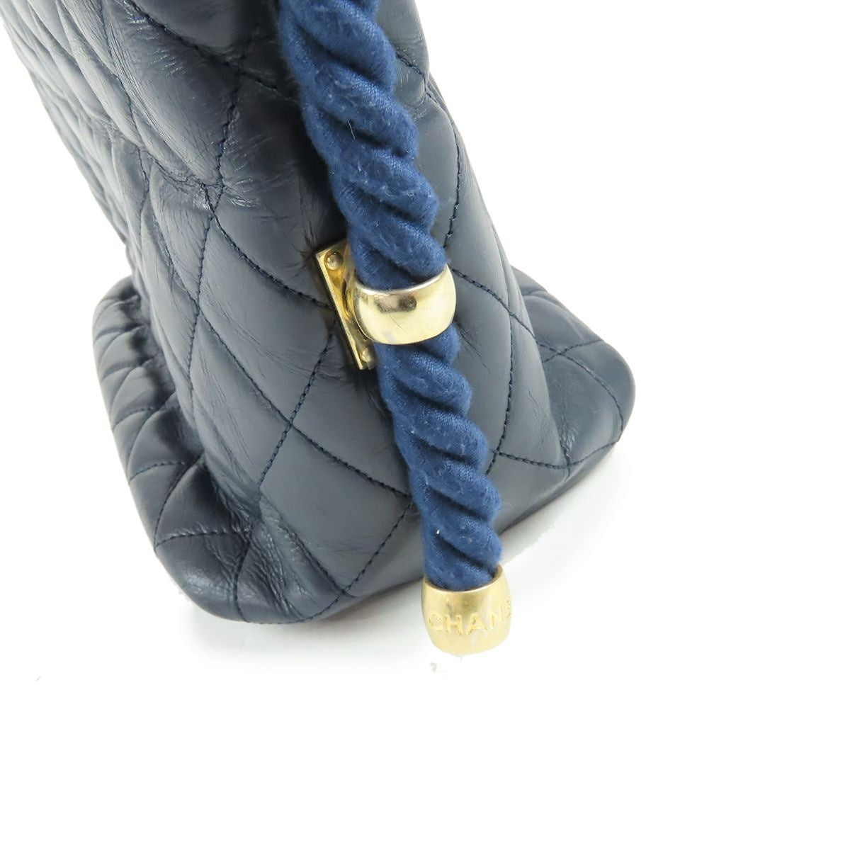 Chanel Quilted Rope Handle Navy Gold Leather 2-Way Tote Shoulder Bag — view 6