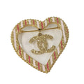 Chanel Heart Brooch CC Logo Rhinestone Gold Plated