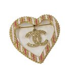 Chanel Heart Brooch CC Logo Rhinestone Gold Plated