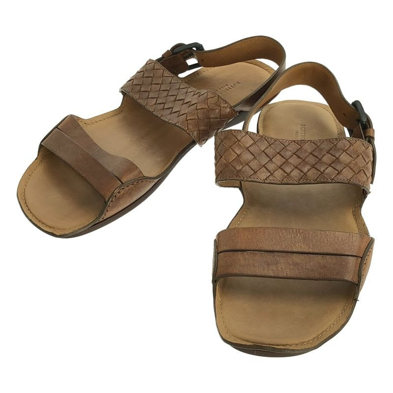 Bottega Veneta Leather Intrecciato Strap Sandals 42 Brown