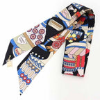 Hermes Twilly Charm la Patisserie Francaise Silk 02 Noir Black Blanc Blue