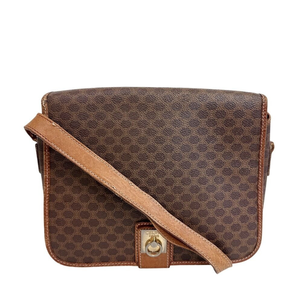 Celine Macadam Leather Shoulder Bag Brown
