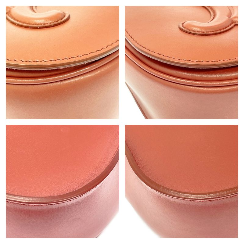 Celine Leather Folco Cuir Triomphe Shoulder Bag Lipstick — view 6