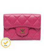 Chanel Trifold Wallet Gold Caviar Leather Quilted