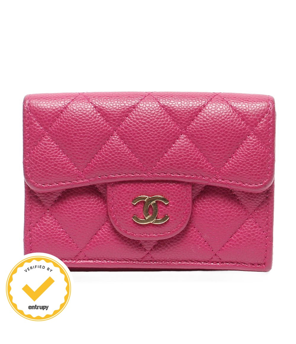 Chanel Trifold Wallet Gold Caviar Leather Quilted
