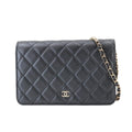 Chanel Quilted Chain Wallet Lambskin Metallicgray Gold Shoulder