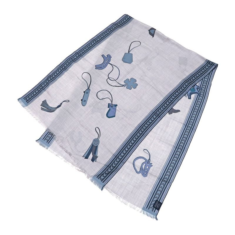 Hermes Shawl Rectangle 70% Cashmere 30% Silk Blue Cashcil Accessories