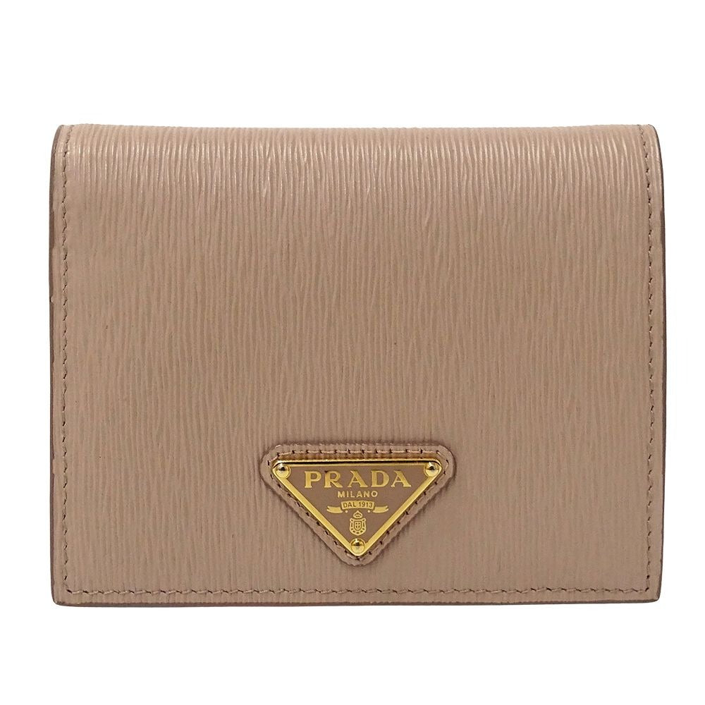 Prada Wallet Bifold Leather Pink Beige Mini