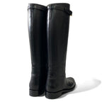 Prada Embossed Logo Long Boots with Buckle Strap 38 Black Leather Shoes Middle — view 4
