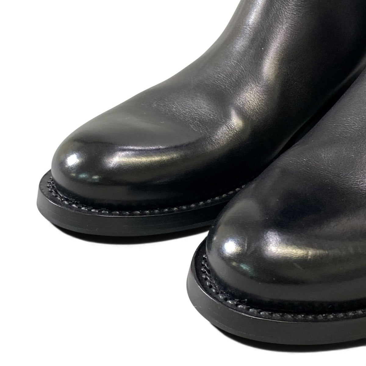 Prada Embossed Logo Long Boots with Buckle Strap 38 Black Leather Shoes Middle — view 6