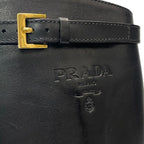 Prada Embossed Logo Long Boots with Buckle Strap 38 Black Leather Shoes Middle — view 8