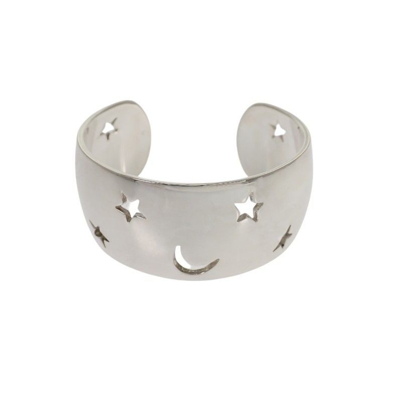 Hermes Moon Star Bangle Bracelet Vintage 925 Sterling Silver