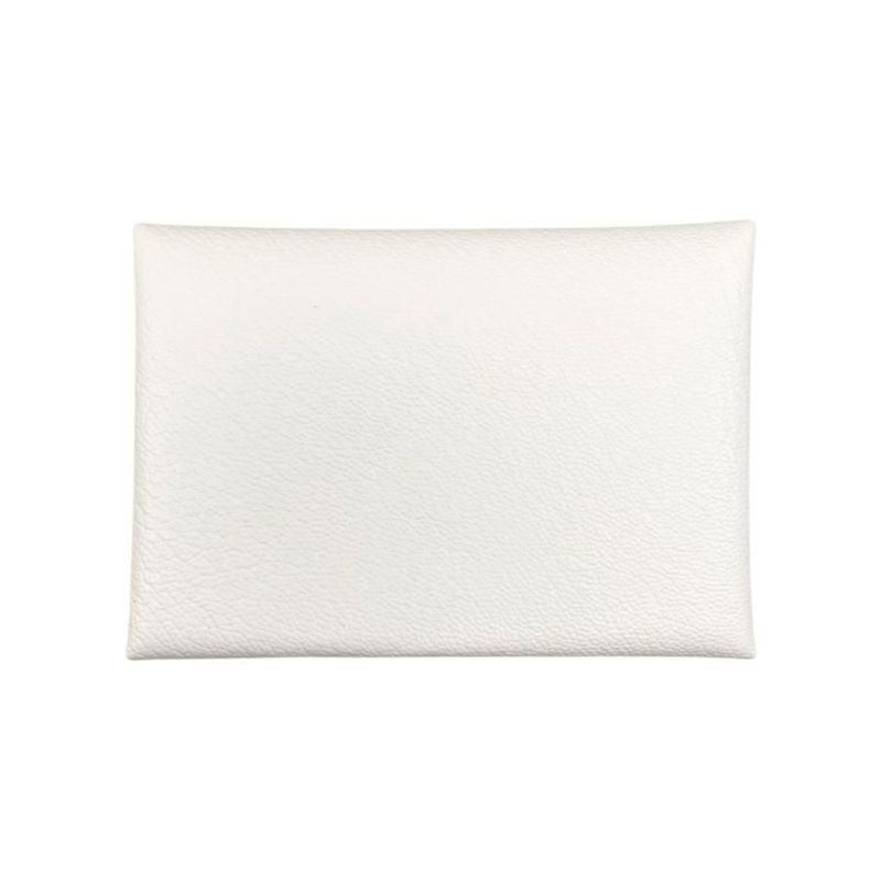 Hermes Card Case Coin Calvi Duo Nata White Silver Hardware