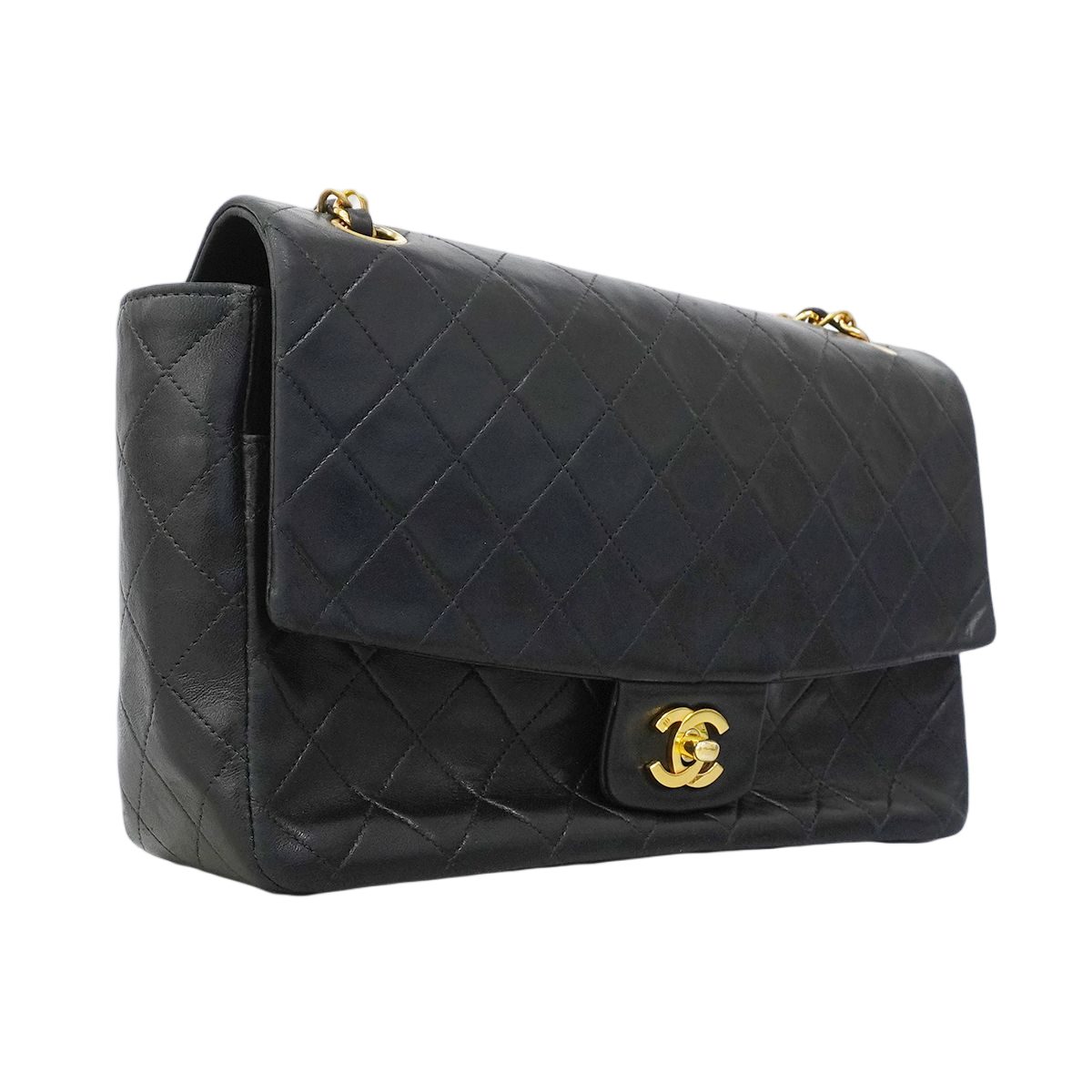 Chanel Shoulder Bag Quilted Lambskin Black Gold — view 2