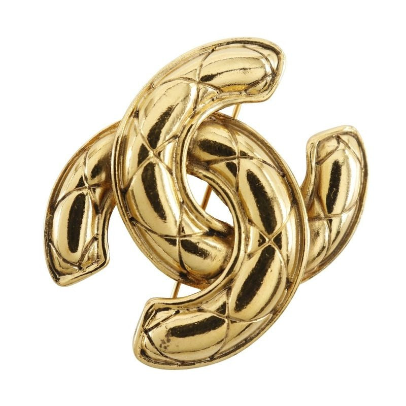 Chanel Coco Mark Quilted Vintage Gold Plated 17.7 g Brooch