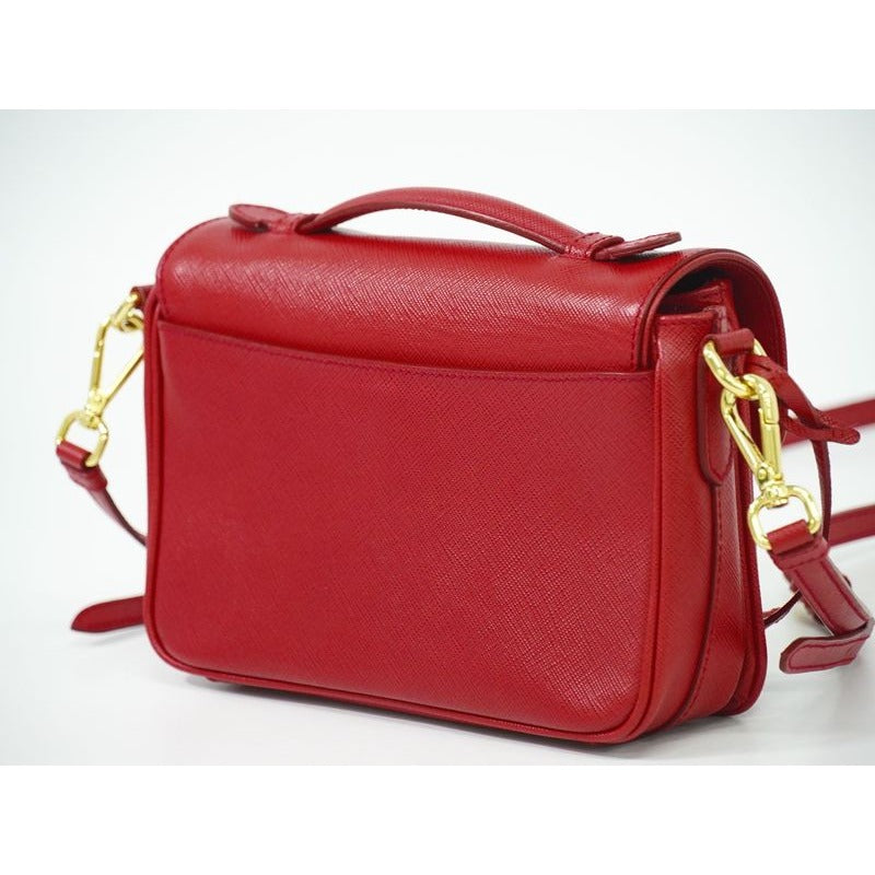 Prada Saffiano Leather 2-Way Shoulder Bag Handbag Pochette Red Bt0959 — view 2