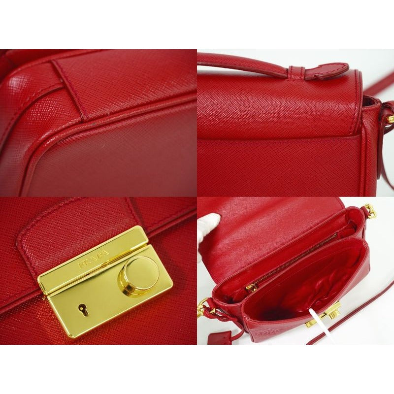Prada Saffiano Leather 2-Way Shoulder Bag Handbag Pochette Red Bt0959 — view 7