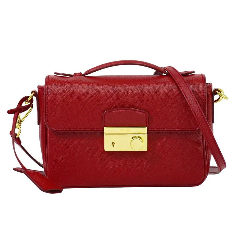 Prada Saffiano Leather 2-Way Shoulder Bag Handbag Pochette Red Bt0959