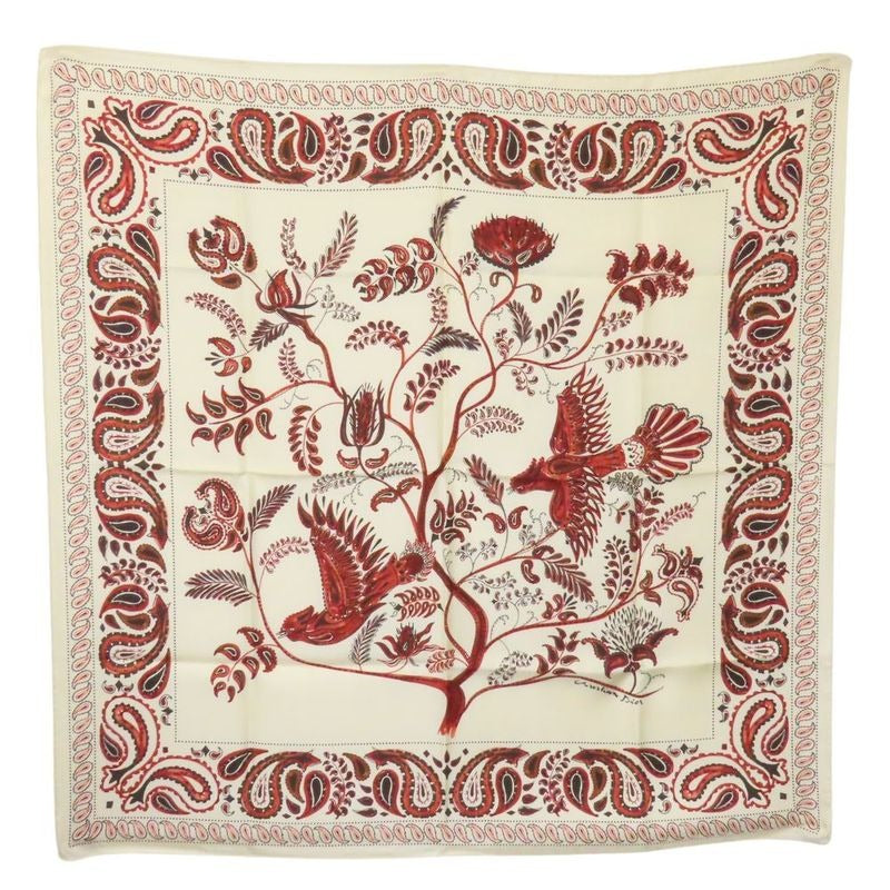Christian Dior Scarf Silk White Red Paisley Bird Large Size