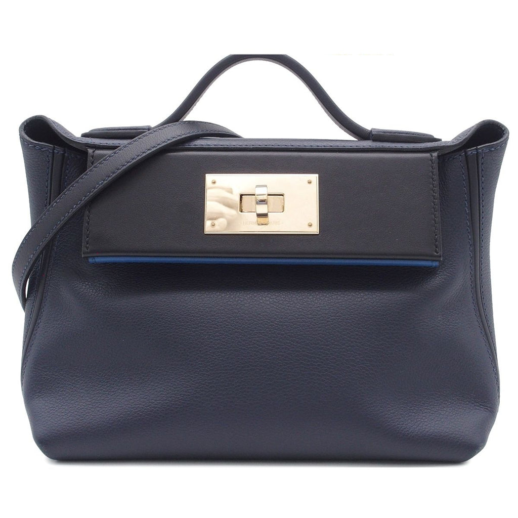 Hermes Sac Vanquatre Mini 24/24 Blue Nuit Black France Evercolor Swift 2-Way