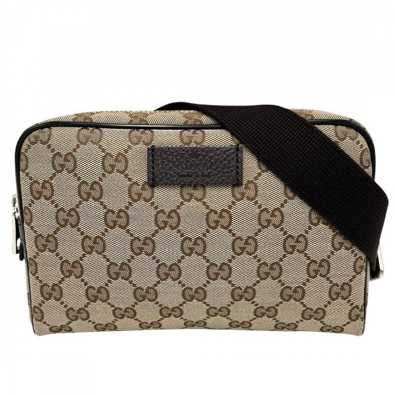 Gucci Waist Bag Pouch Body GG Canvas Leather Brown