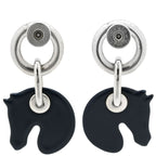 Hermes Earrings Tattersalls Enamel Metal Navy White Horse Print — view 3
