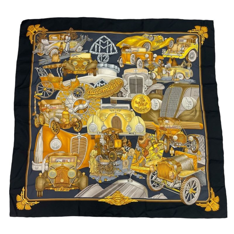 Hermes Scarf Carre 90 Automobile Comfort Confort En Silk Black