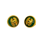 Chanel with Rice Vintage Gripoix CC Logo Earrings Gold Green — view 5