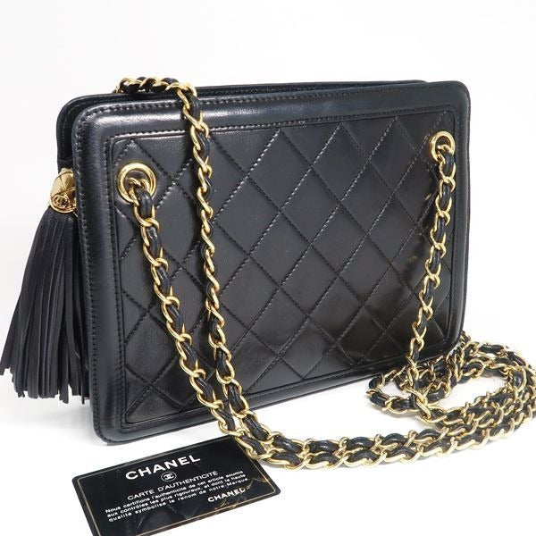 Chanel Chain Bag Black Quilted Fringe Shoulder Vintage Card — view 2