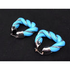 Bottega Veneta Leather SV 925 Twisted Triangle Earrings Light Blue Silver — view 2