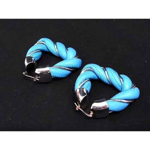 Bottega Veneta Leather SV 925 Twisted Triangle Earrings Light Blue Silver — view 2