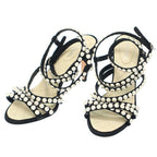 Chanel Multi-Strap Quilted Pearl Sandals Black 37 1 2