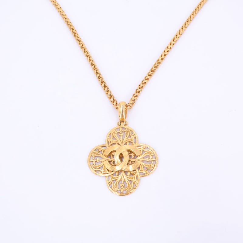 Chanel Chain Necklace Coco Mark Gold Accessory Vintage Flower Motif — view 3