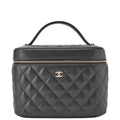Chanel Quilted Vanity Handbag Caviar Leather Black With Gold Hardware Bag