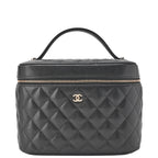 Chanel Quilted Vanity Handbag Caviar Leather Black With Gold Hardware Bag