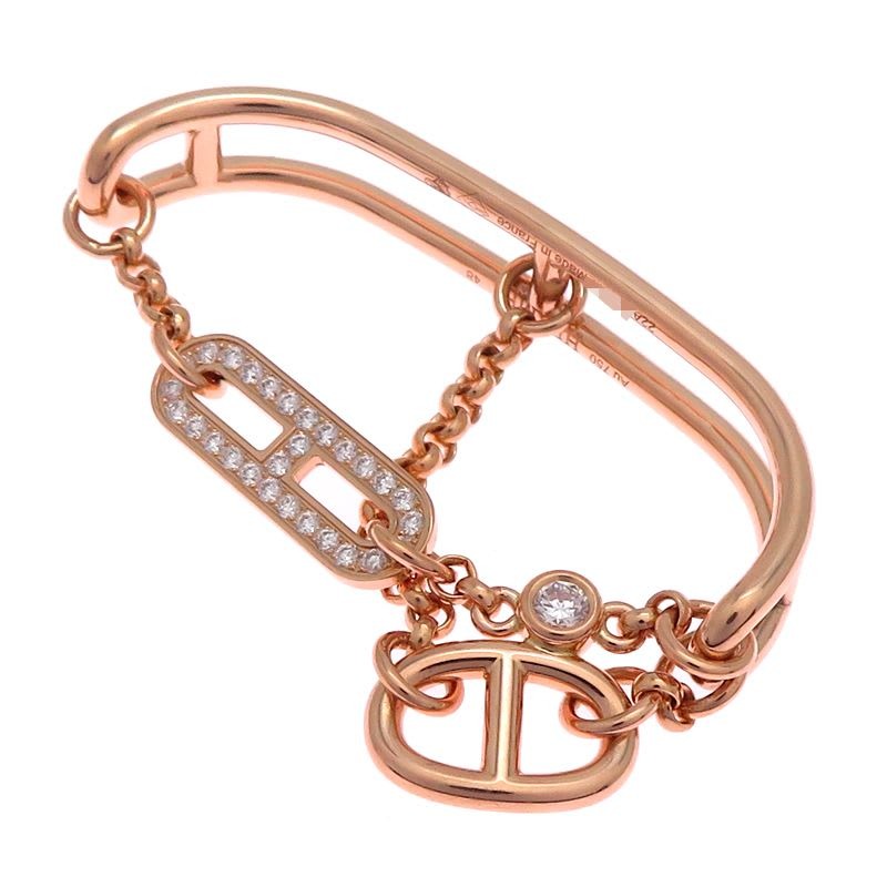 Hermes Rose Gold Diamante Charm Ring — view 2