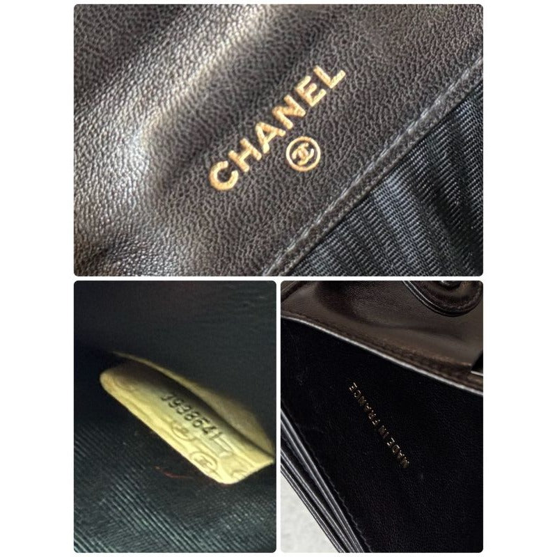 Chanel Coco W Hook Bifold Wallet Lamb Leather Black Compact — view 4