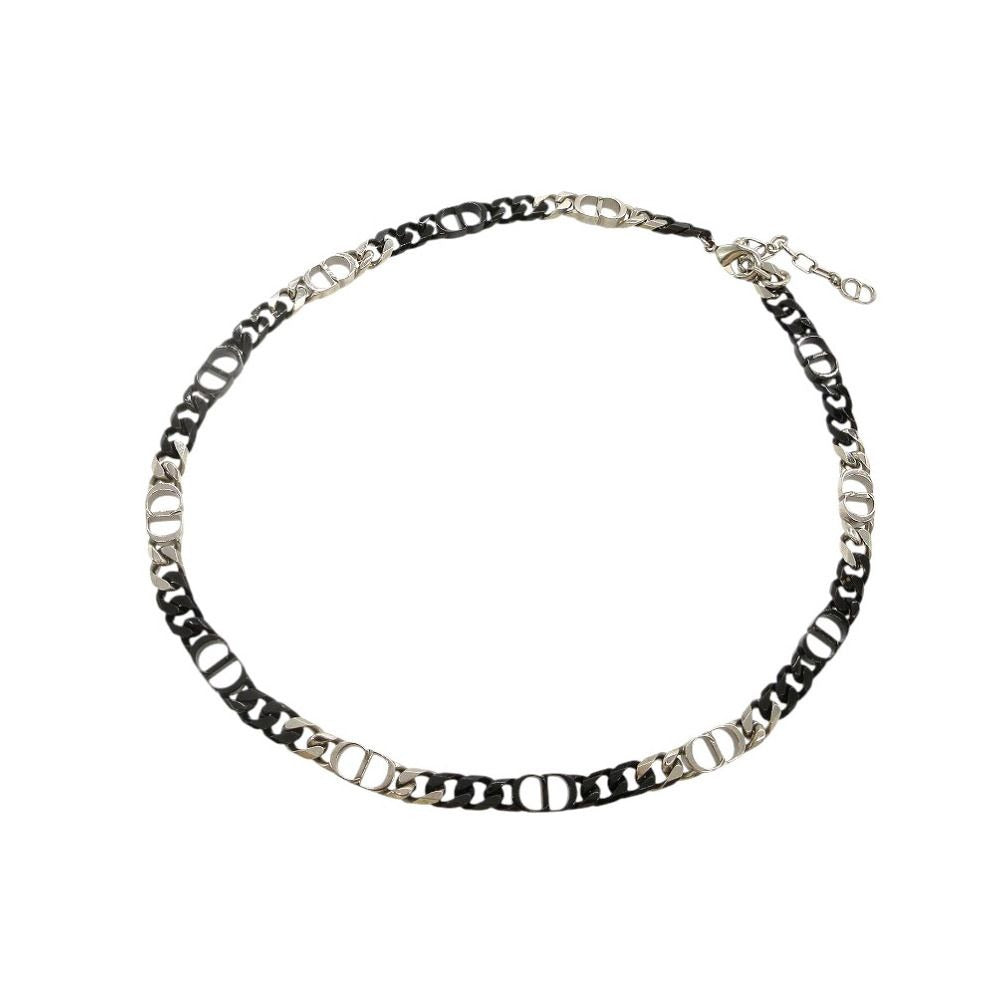 Dior CD Icon Chain Link Bicolor Necklace Brass Black Silver
