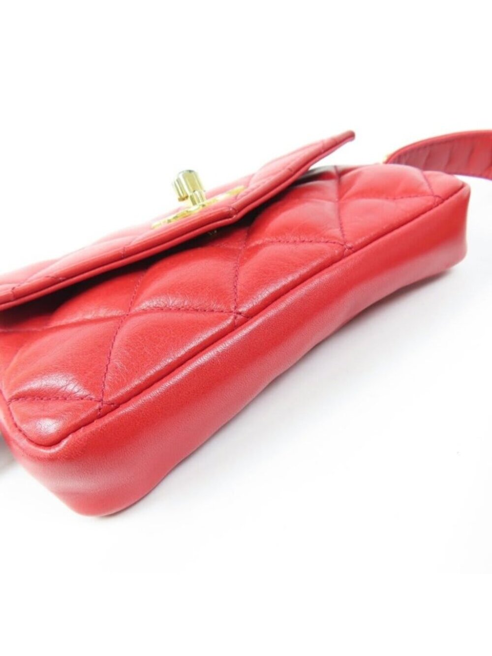 Chanel CC Vintage Quilted Lambskin Waist Pouch Bum Bag Leather Red