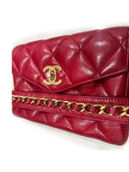 Chanel CC Vintage Quilted Lambskin Waist Pouch Bum Bag Leather Red