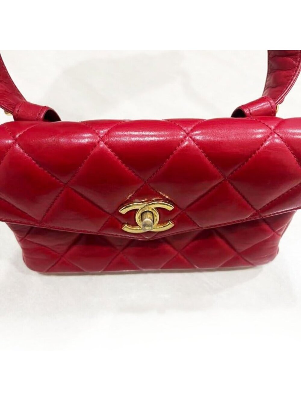 Chanel CC Vintage Quilted Lambskin Waist Pouch Bum Bag Leather Red